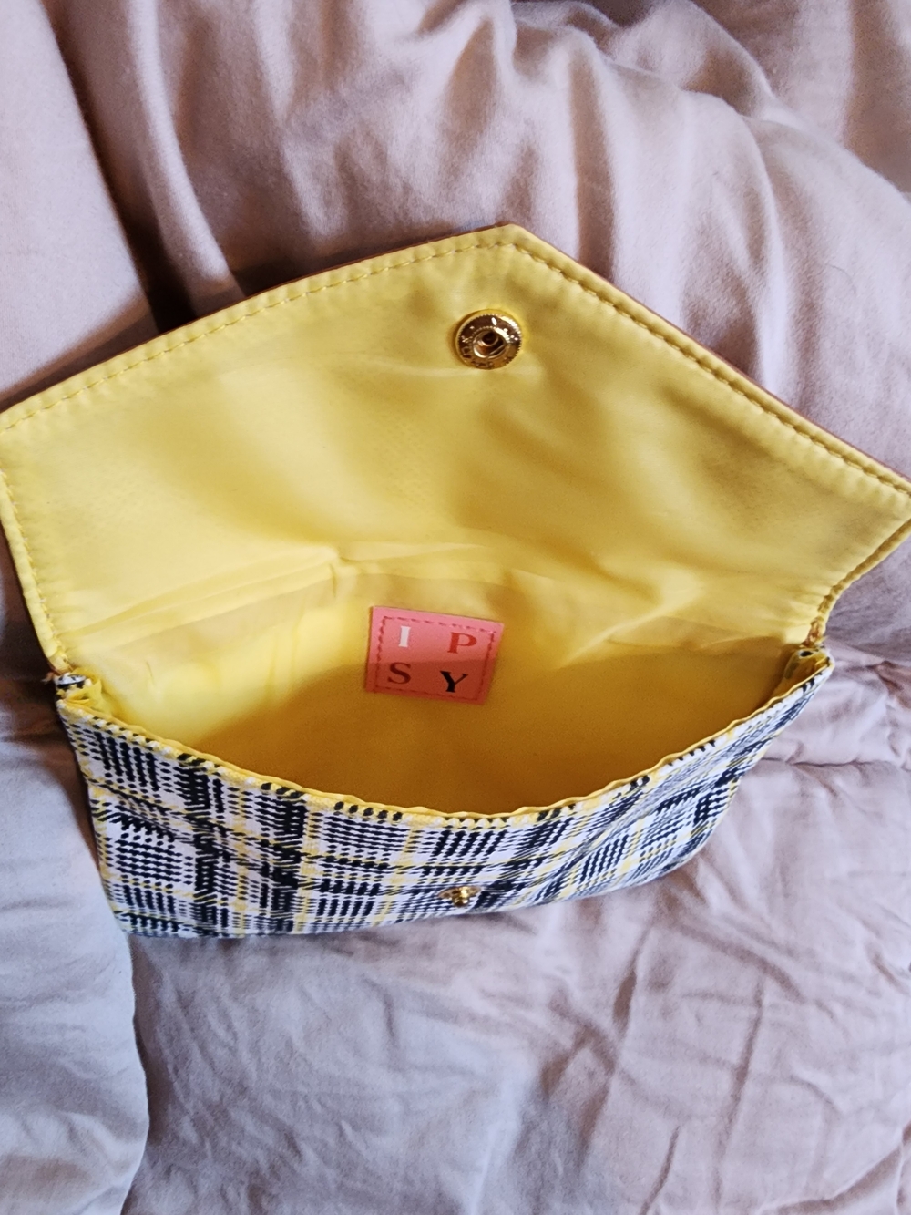 IPSY Glam Yellow Plaid Cosmetic Bag